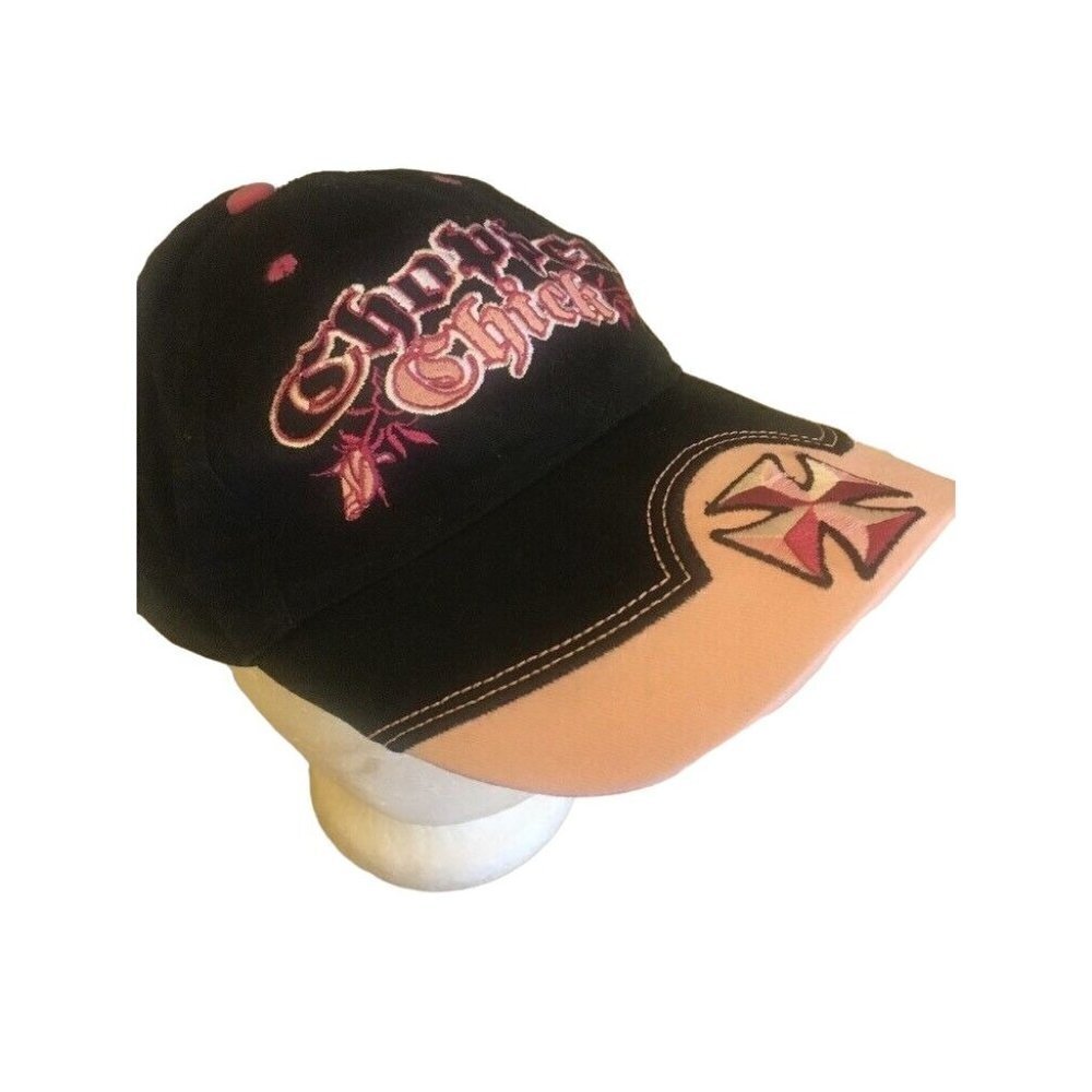 Chopper Chick Embroidered Black & Pink Cap By‎ Chopper Wear Adjustable Strapback